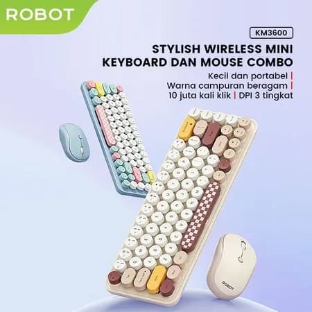 ROBOT Keyboard dan Mouse Set Wireless 2.4G Combo Keyboard + Mouse Stylish Colorful - KM3600