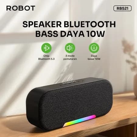ROBOT RB521 Bluetooth Speaker 10W RGB Dual Speaker 5.3 TWS Bass Power - Support TF/USB/AUX