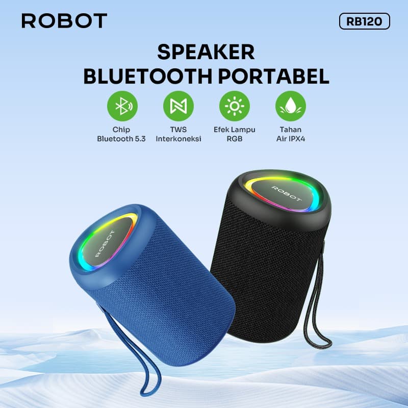 ROBOT Speaker Bluetooth Portable RB120 Ultra Bass Tahan 8 Jam Pemutaran IPX4 Waterproof RGB Light