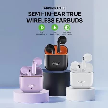 Robot TWS Wireless Earphone Airbuds New T50S Original BT 6.0 True Wireless Headset Bluetooth Earbuds IPX4 WaterProof